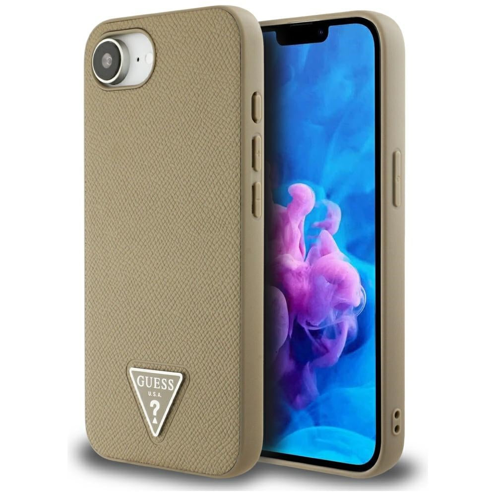 MagSafe Case for Apple iPhone 16e, Guess, Grained Triangle Logo, Brown