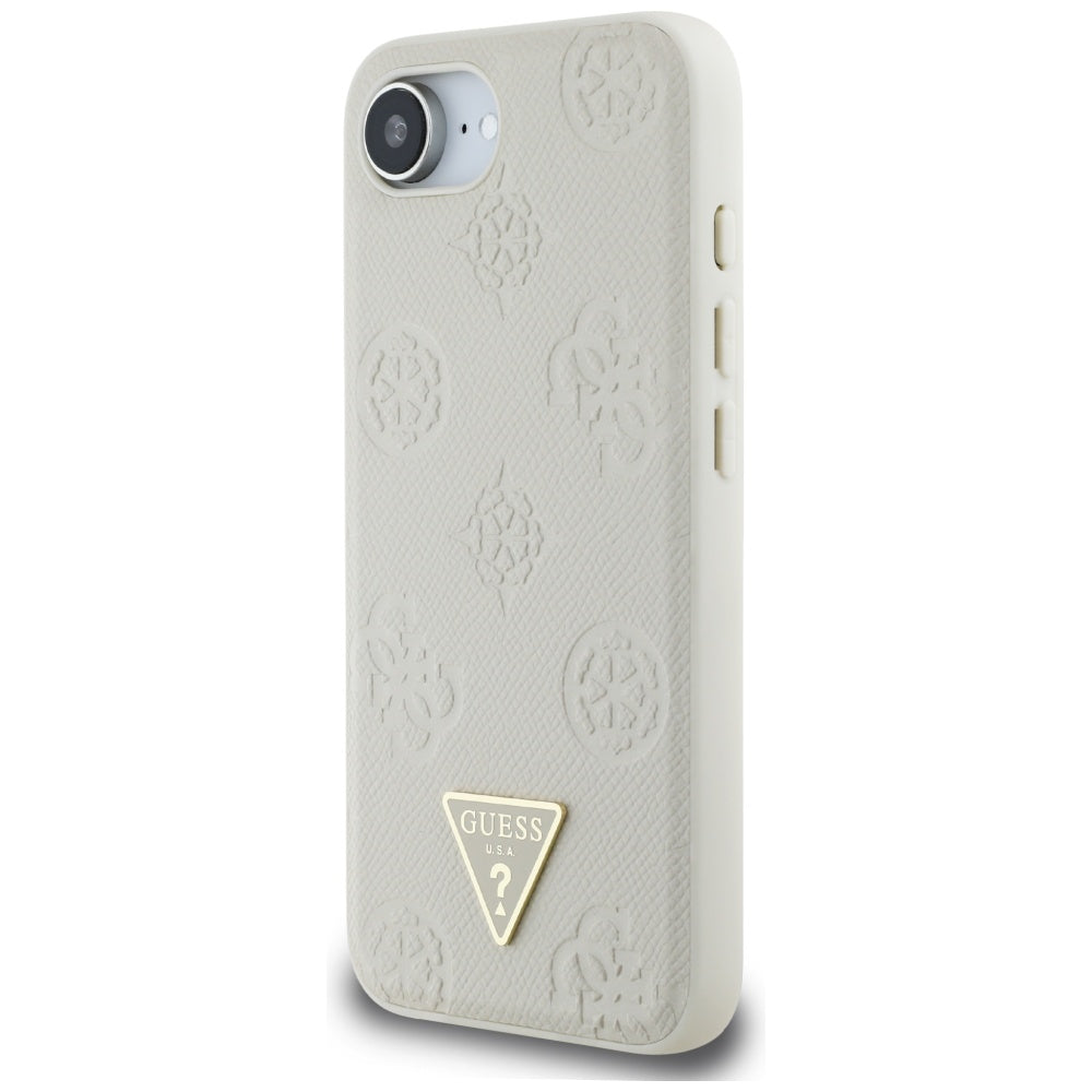 MagSafe Case for Apple iPhone 16e, Guess, Peony Grained Hot Stamp Triangle, Beige