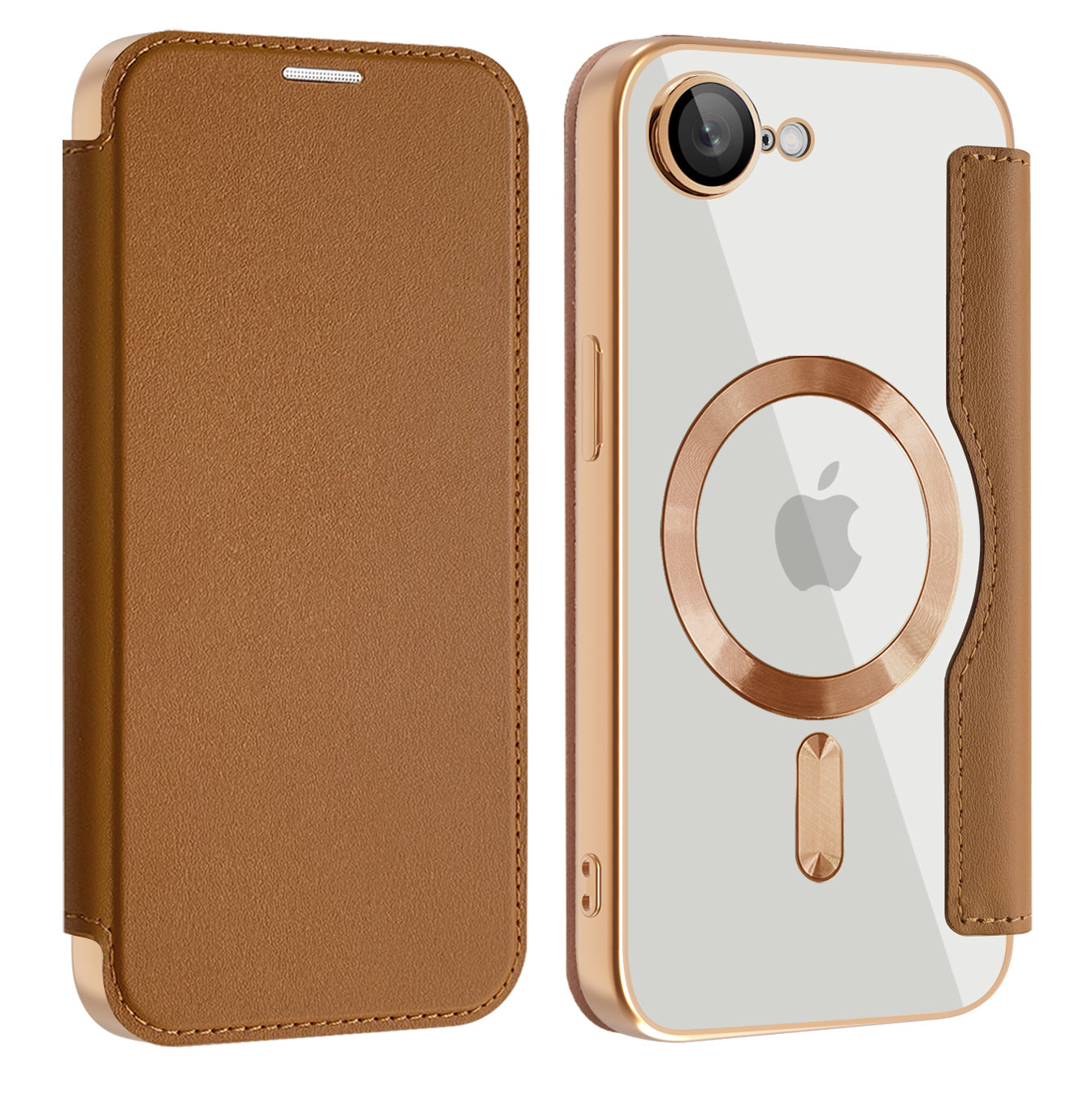 MagSafe Case for Apple iPhone 17e / 16e, Techsuit, SmartMag Book, Brown