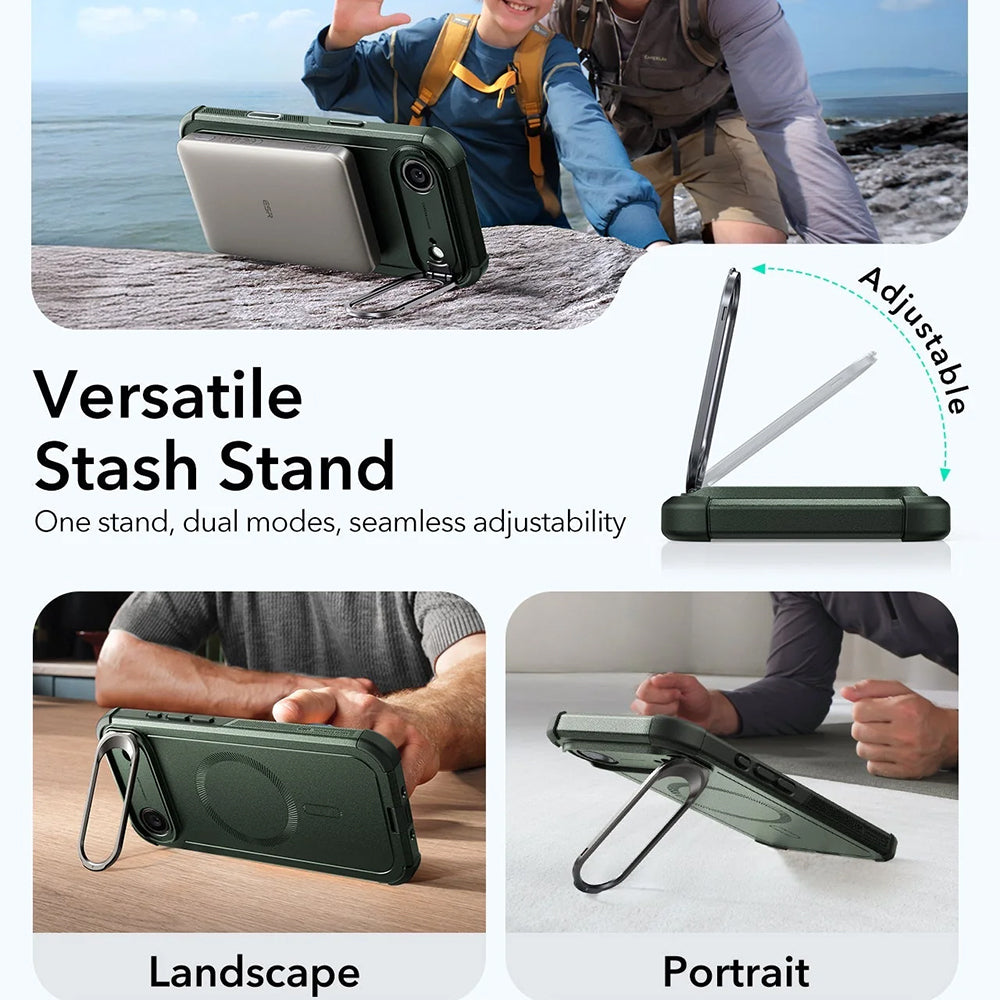 MagSafe Hülle für Apple iPhone 17 Air, ESR, Cyber Armor Kickstand, Grün