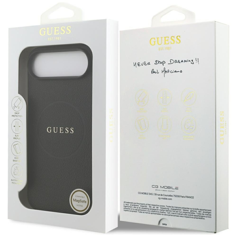 MagSafe Hülle für Apple iPhone 17 Air, Guess, Grained Gold Ring, Schwarz