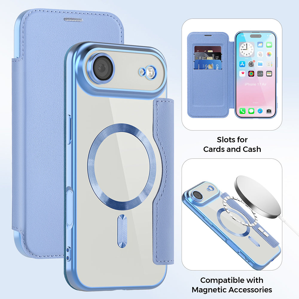 MagSafe Case for Apple iPhone 17 Air, Techsuit, SmartMag Book, Blue