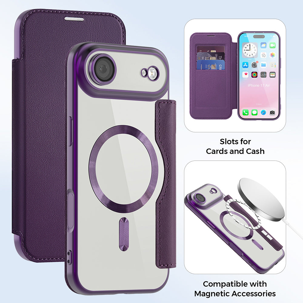 MagSafe Case for Apple iPhone 17 Air, Techsuit, SmartMag Book, Purple