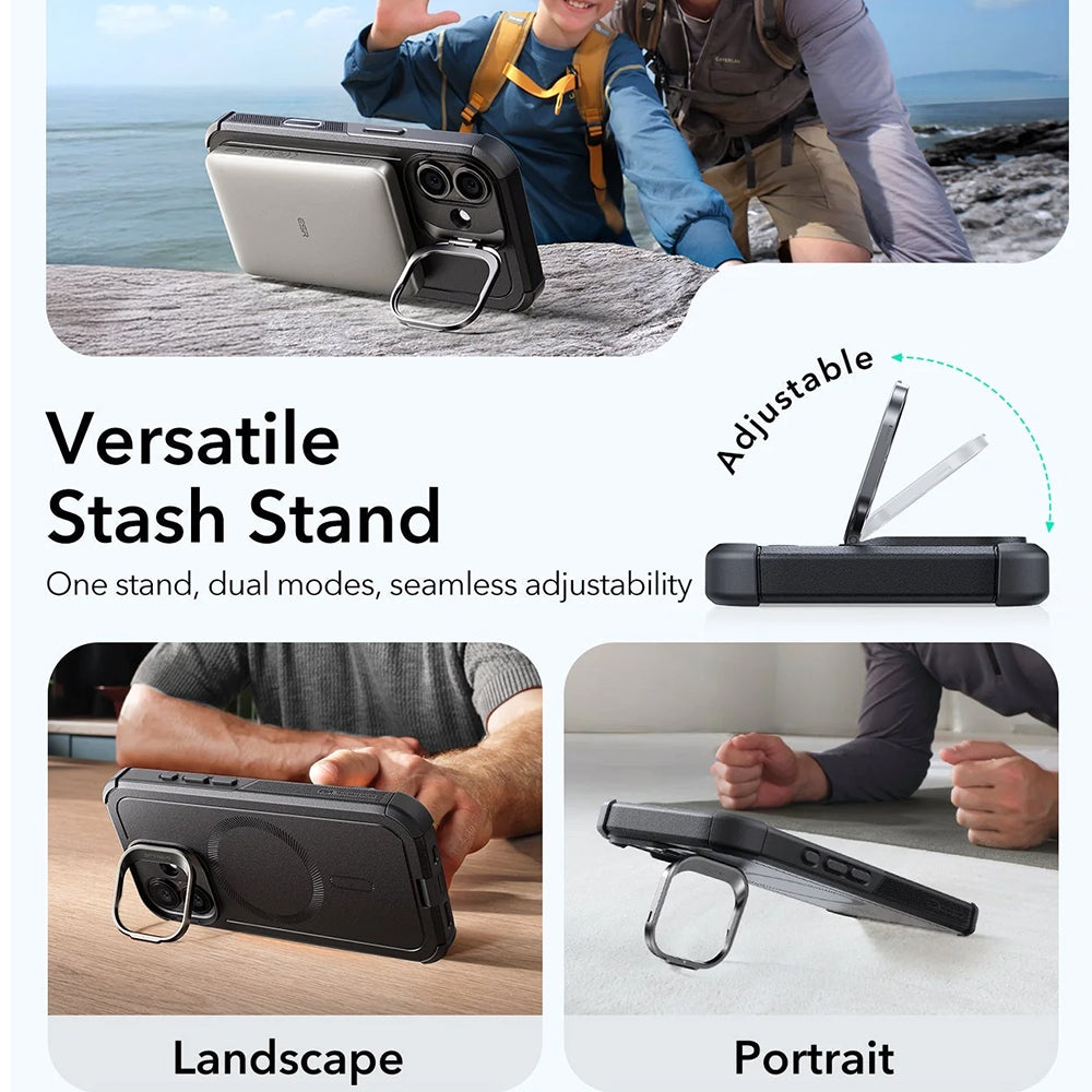 MagSafe Hülle für Apple iPhone 17, ESR, Cyber Armor Kickstand, Schwarz