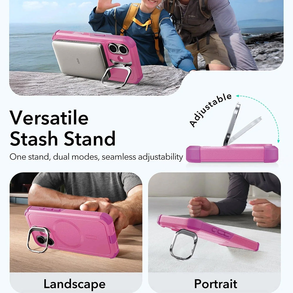 MagSafe Hülle für Apple iPhone 17, ESR, Cyber Armor Kickstand, Rosa