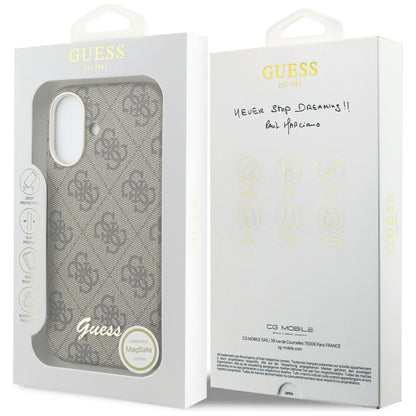 MagSafe Hülle für Apple iPhone 17, Guess, 4G Script Logo, Braun