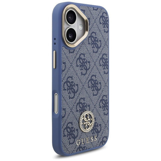 MagSafe Hülle für Apple iPhone 17, Guess, 4G Strass Logo mit großem Band, Blau