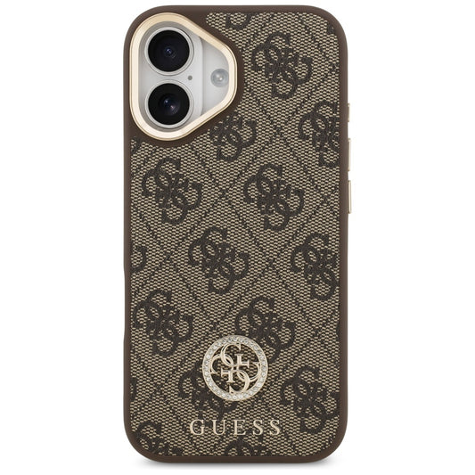 MagSafe Hülle für Apple iPhone 17, Guess, 4G Strass Logo mit großem Riemen, Braun