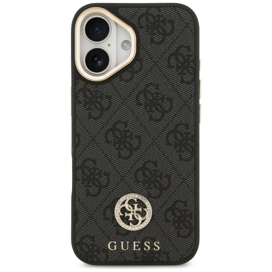 MagSafe Hülle für Apple iPhone 17, Guess, 4G Strass Logo mit großem Band, Schwarz