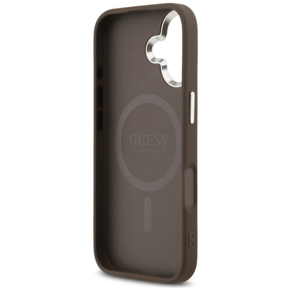 MagSafe Hülle für Apple iPhone 17, Guess, 4G Triangle Logo, Braun Silbern