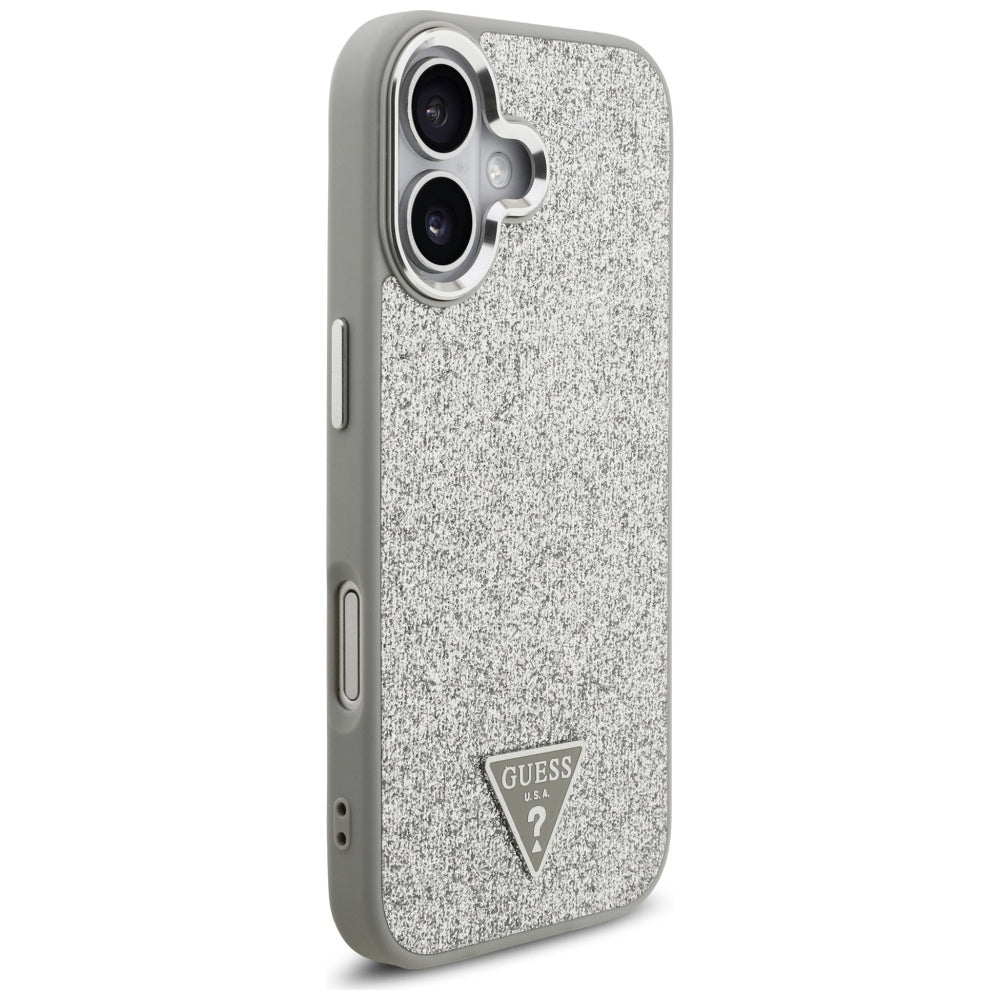 MagSafe Hülle für Apple iPhone 17, Guess, Glitter Triangle Logo, Silber