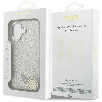 MagSafe Hülle für Apple iPhone 17, Guess, Glitter Triangle Logo, Silber