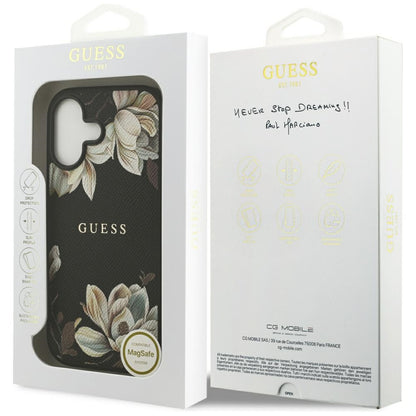 MagSafe Hülle für Apple iPhone 17, Guess, Grained Flowers, Schwarz