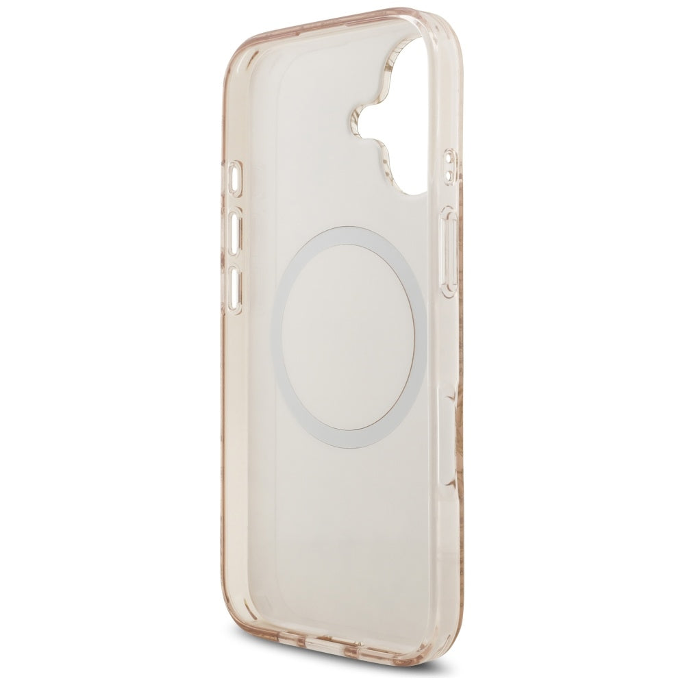 MagSafe Hülle für Apple iPhone 17, Guess, IML Flowers Allover Electroplated with Pearl Strap, Schwarz
