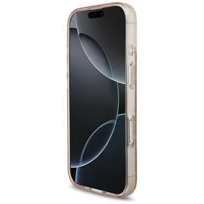 MagSafe Hülle für Apple iPhone 17, Guess, IML Flowers Allover Electroplated with Pearl Strap, Schwarz
