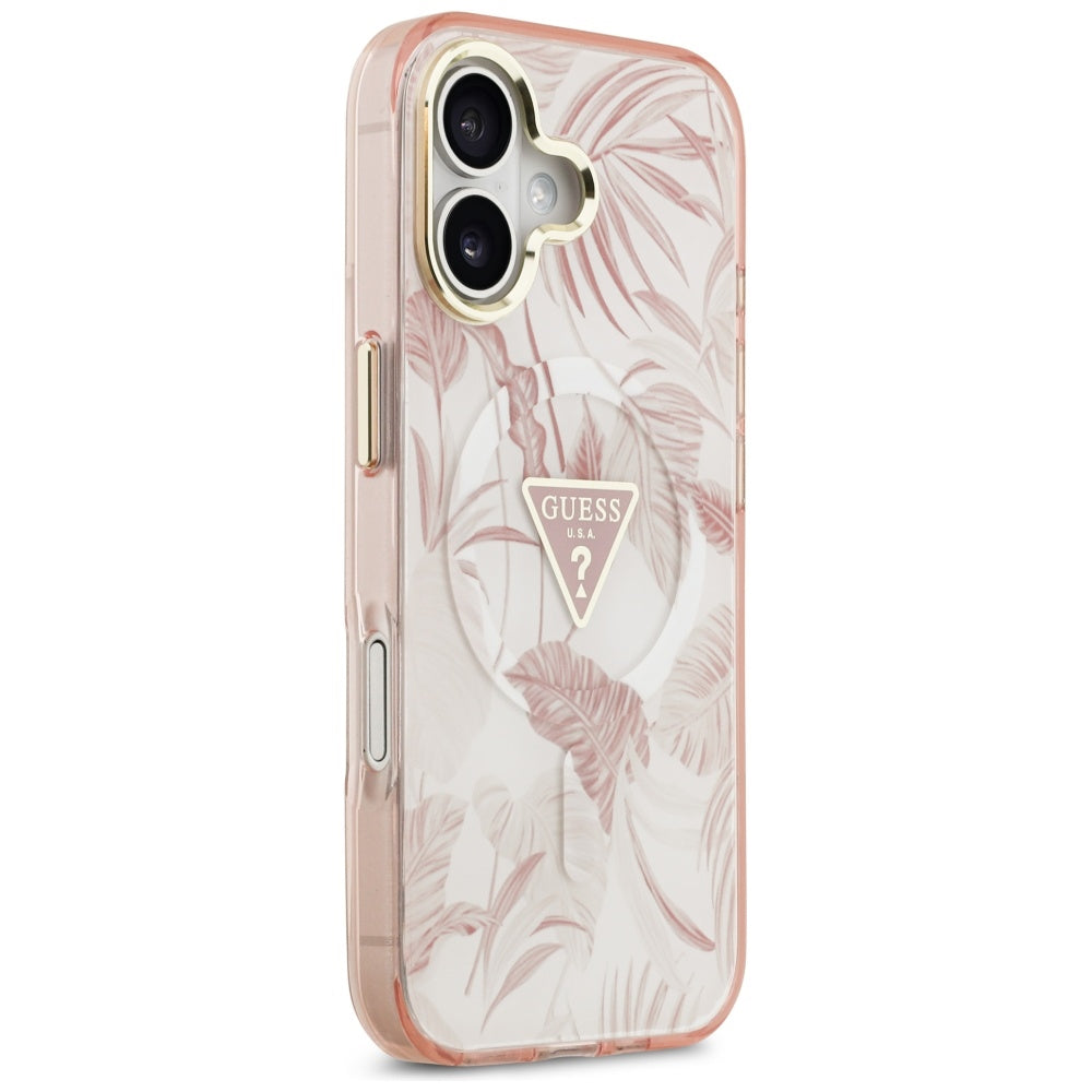 MagSafe Hülle für Apple iPhone 17, Guess, Jungle Tonal Triangle, Rosa