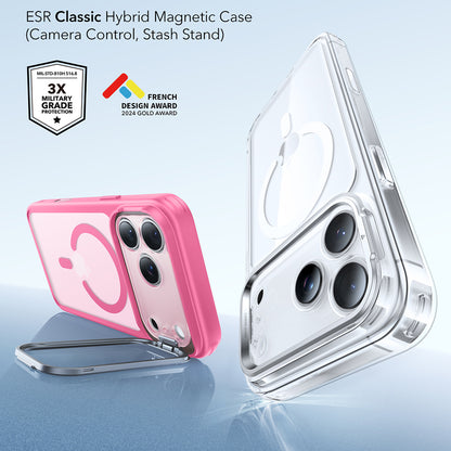 MagSafe Hülle für Apple iPhone 17 Pro, ESR, Classic Hybrid Kickstand, Satinrosa