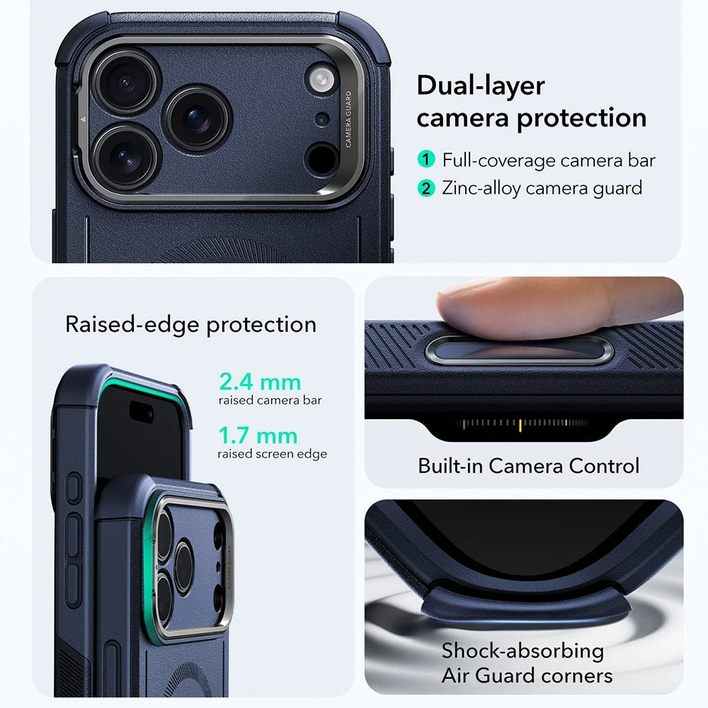 MagSafe Hülle für Apple iPhone 17 Pro, ESR, Cyber Armor Kickstand, Blau