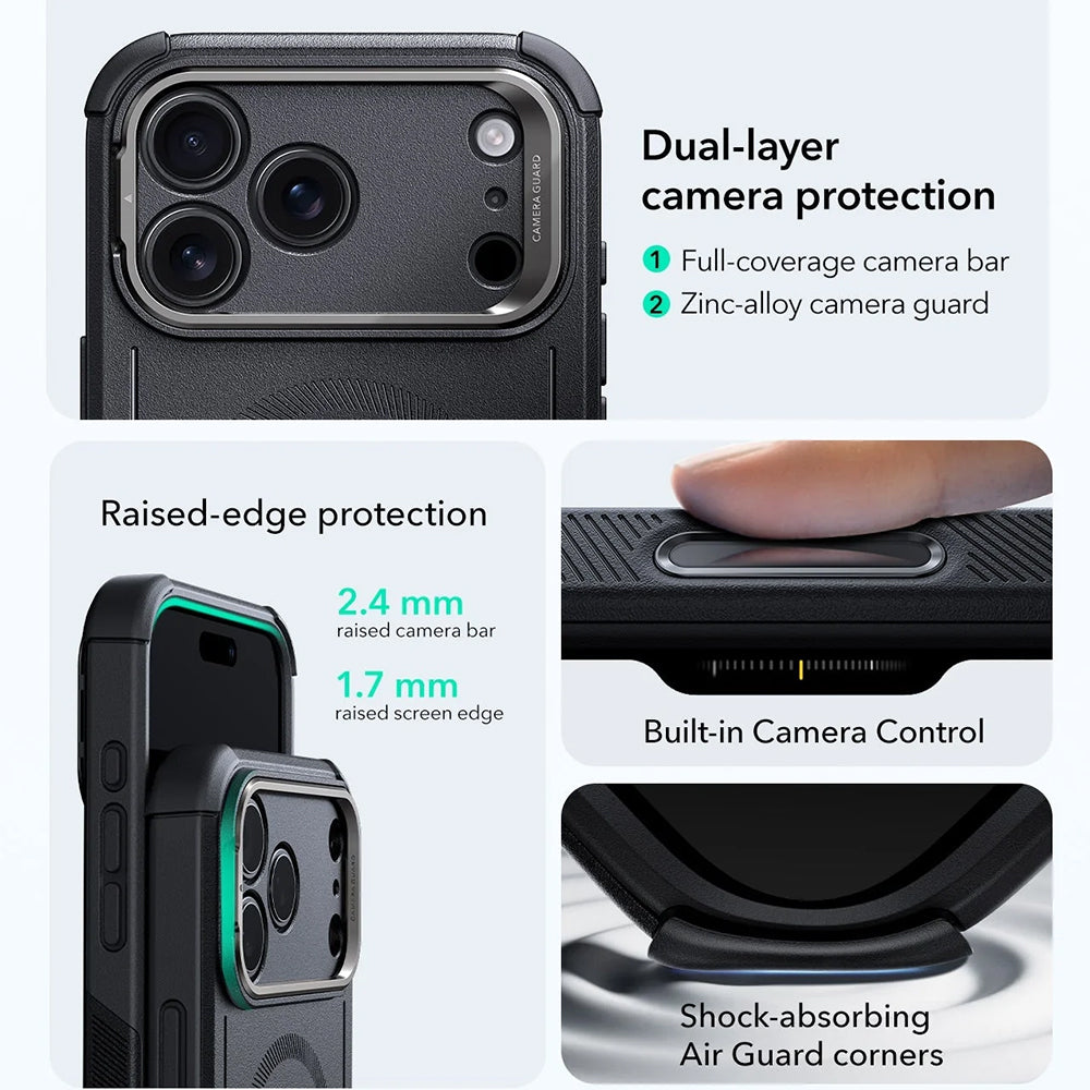 MagSafe Hülle für Apple iPhone 17 Pro, ESR, Cyber Armor Kickstand, Schwarz