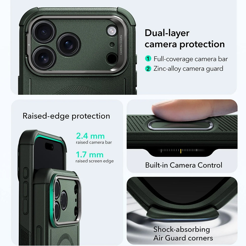 MagSafe Hülle für Apple iPhone 17 Pro, ESR, Cyber Armor Kickstand, Grün