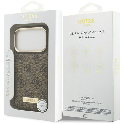 MagSafe Hülle für Apple iPhone 17 Pro, Guess, 4G Logo Plate, Braun