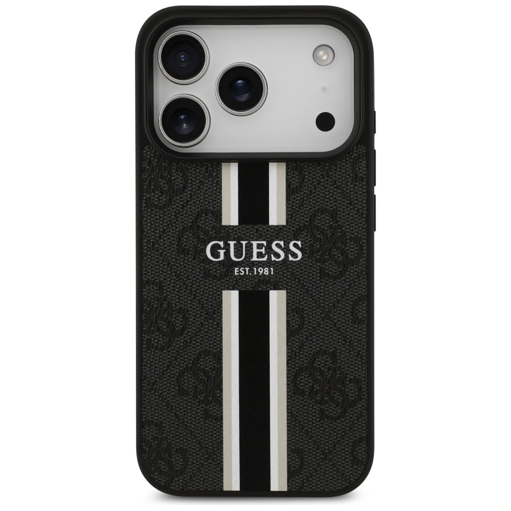 MagSafe Hülle für Apple iPhone 17 Pro, Guess, 4G Printed Stripes, Schwarz