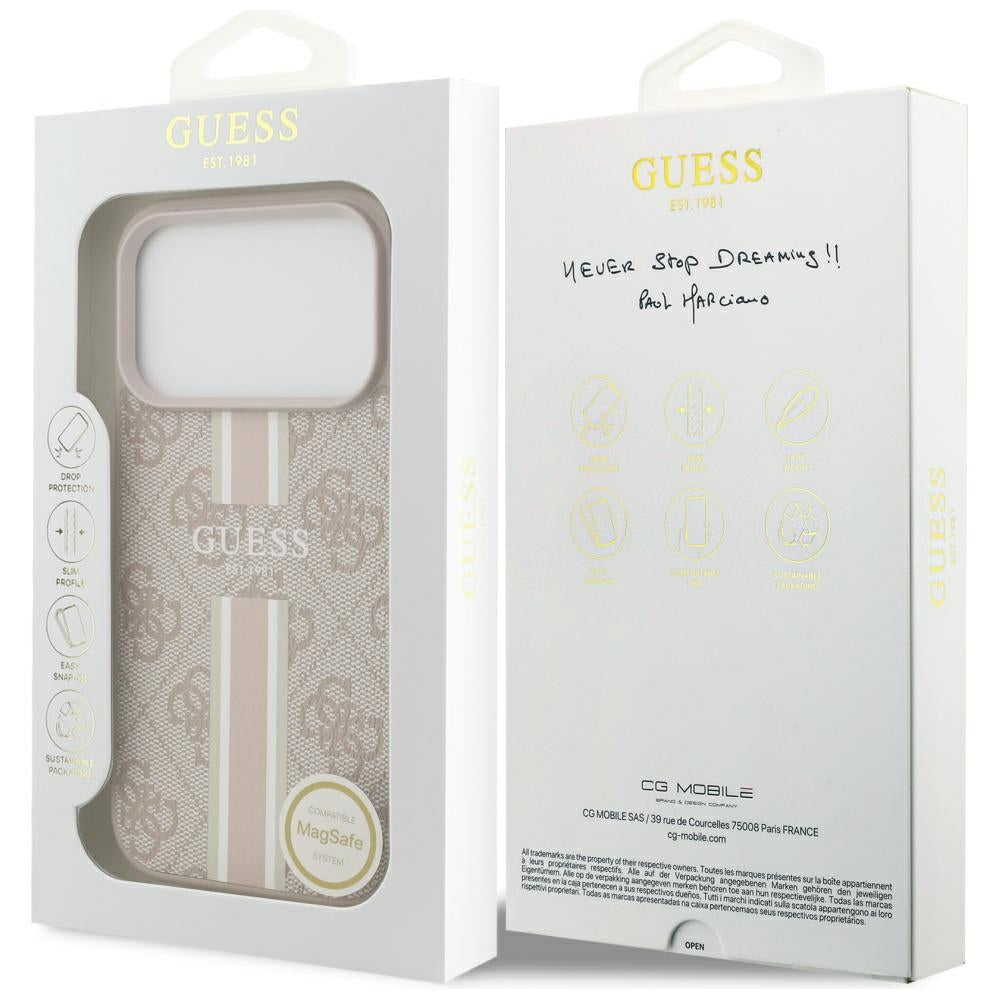 MagSafe Hülle für Apple iPhone 17 Pro, Guess, 4G Printed Stripes, Rosa