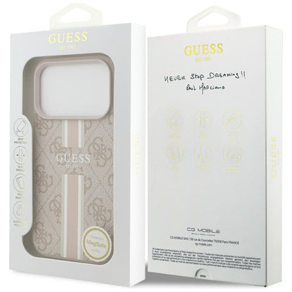 MagSafe Hülle für Apple iPhone 17 Pro, Guess, 4G Printed Stripes, Rosa