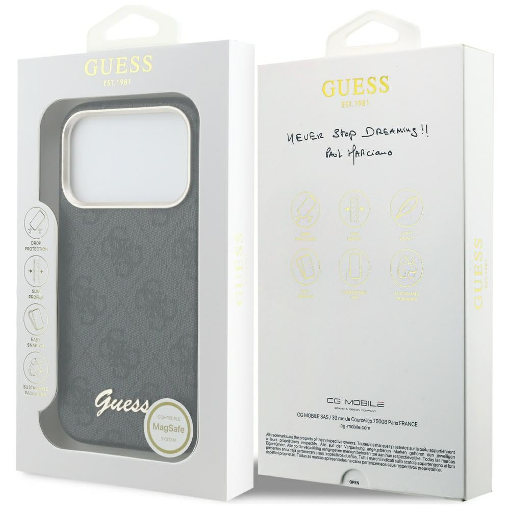 MagSafe Hülle für Apple iPhone 17 Pro, Guess, 4G Script Logo, Schwarz
