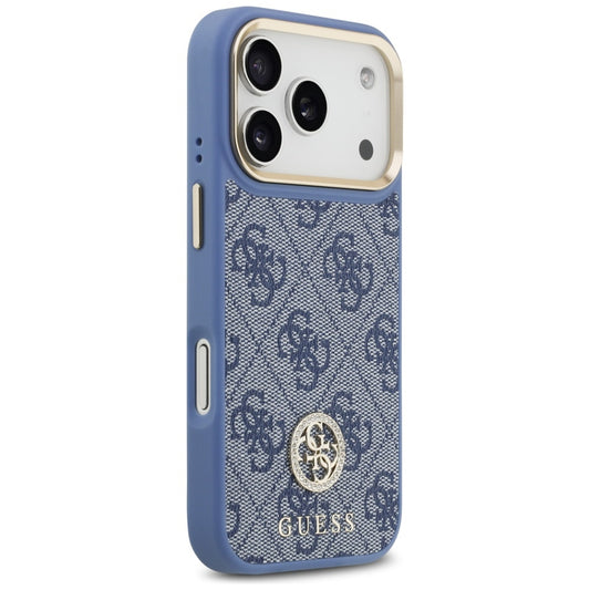 MagSafe Hülle für Apple iPhone 17 Pro, Guess, 4G Strass Logo mit großem Band, Blau