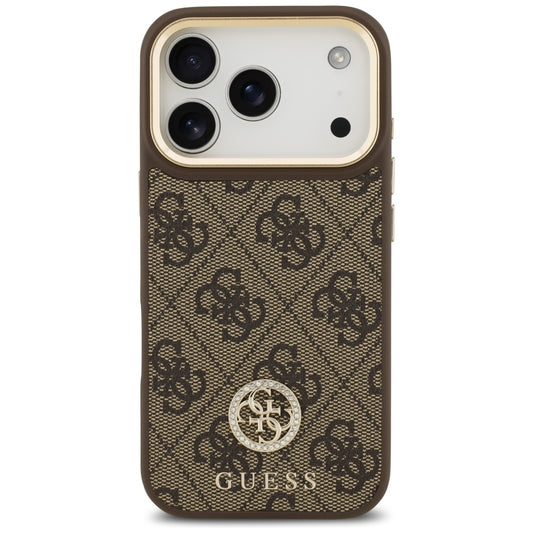 MagSafe Hülle für Apple iPhone 17 Pro, Guess, 4G Strass Logo mit großem Band, Braun