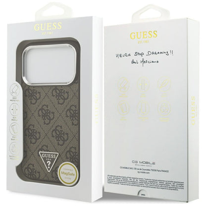 MagSafe Hülle für Apple iPhone 17 Pro, Guess, 4G Triangle Logo, Braun Silbern