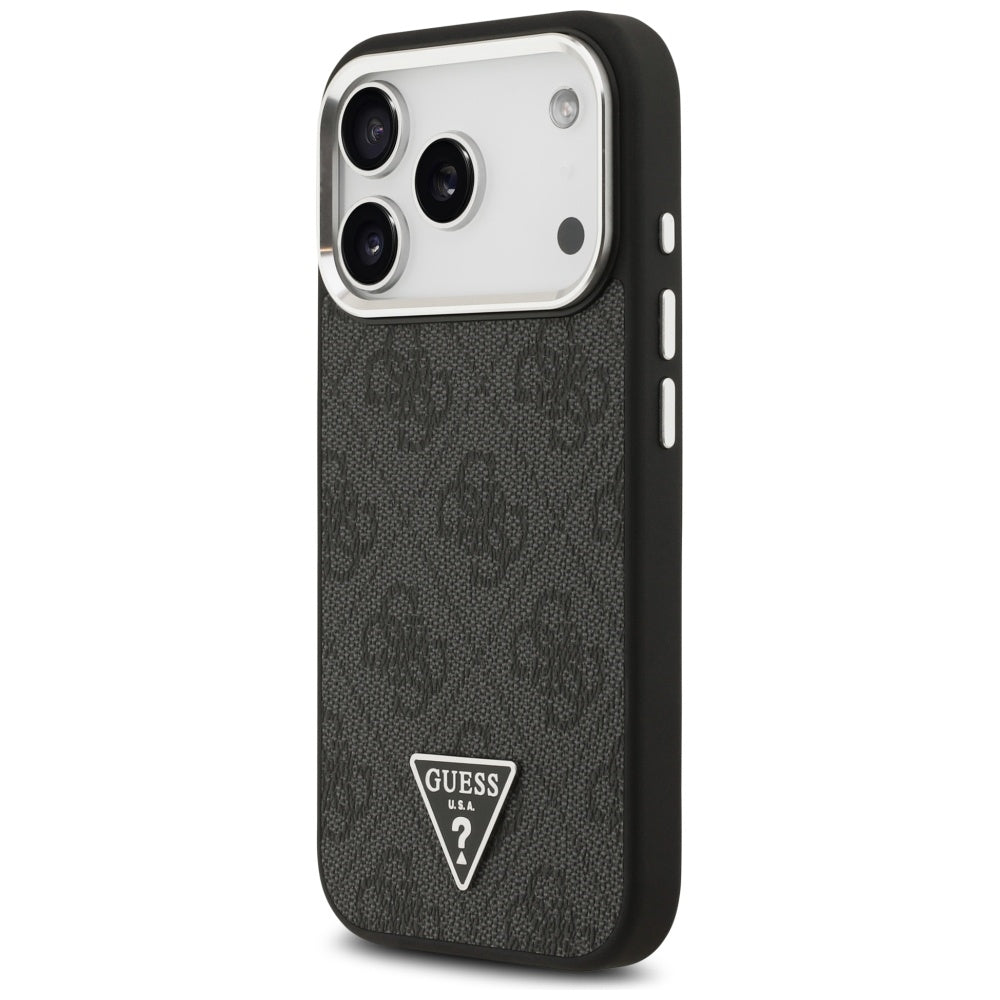 MagSafe Hülle für Apple iPhone 17 Pro, Guess, 4G Triangle Logo, Schwarz Silbern