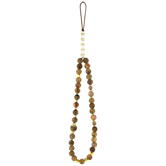 MagSafe Hülle für Apple iPhone 17 Pro, Guess, 4G Triangle Logo mit Perlenriemen, Braun