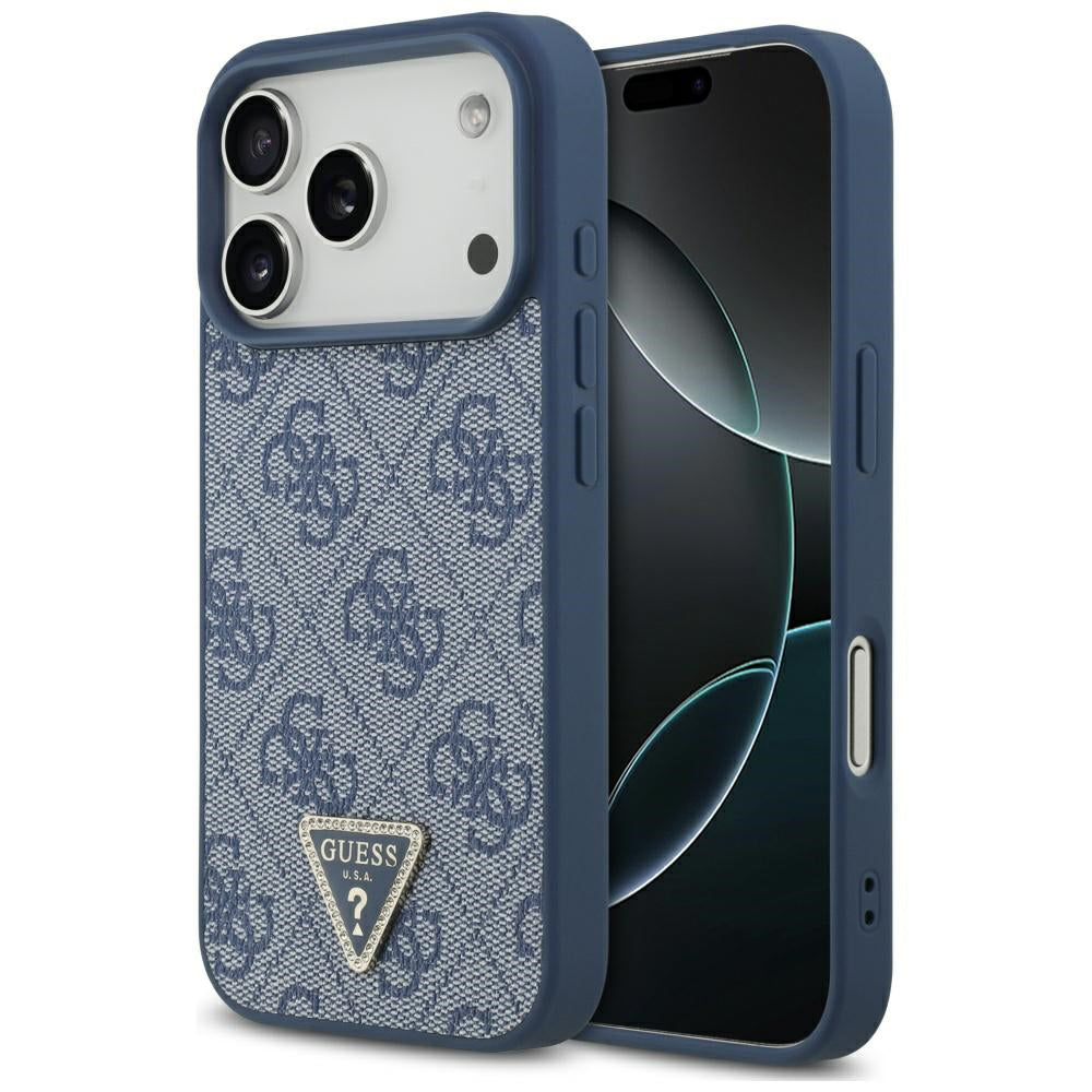MagSafe Hülle für Apple iPhone 17 Pro, Guess, 4G Triangle Strass, Blau