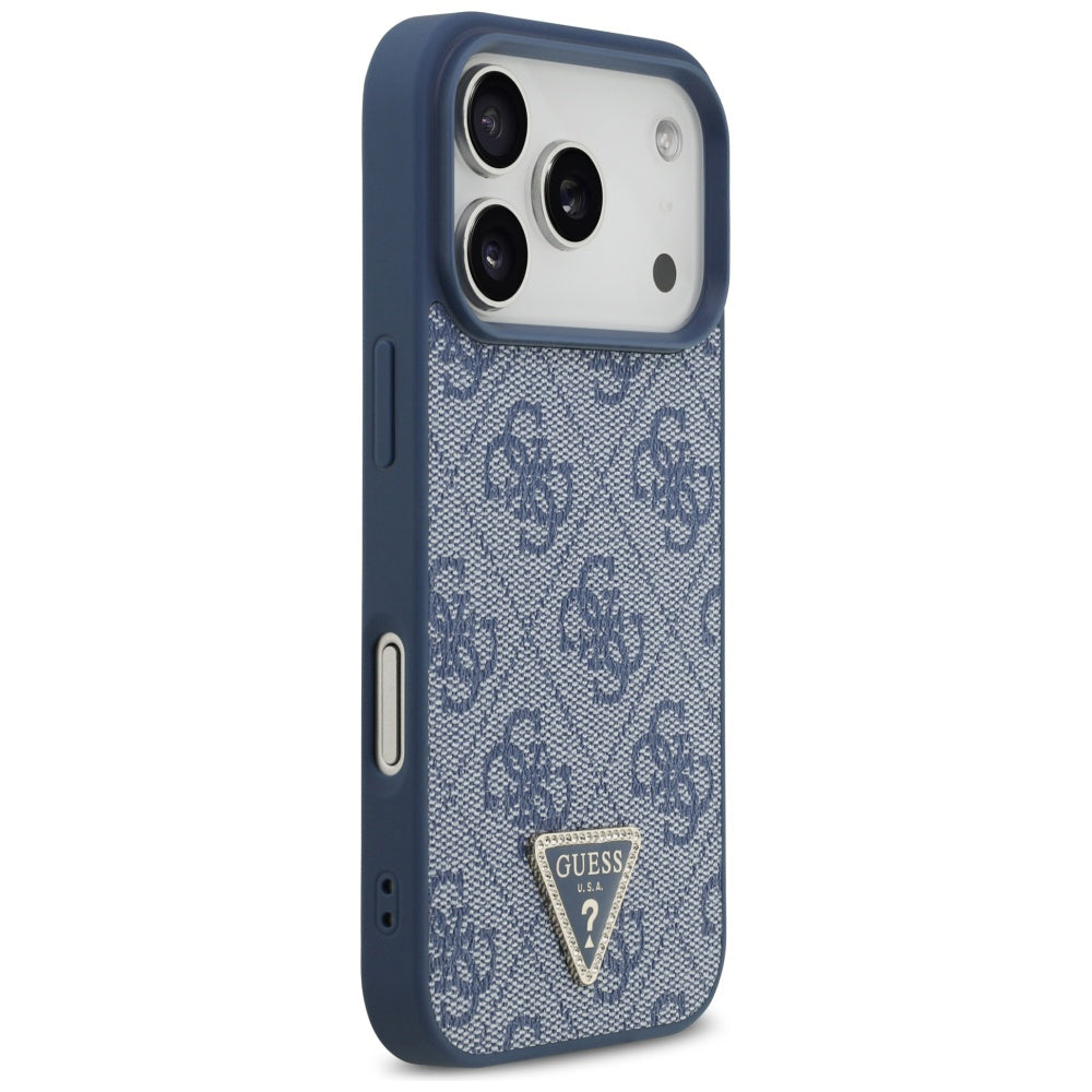MagSafe Hülle für Apple iPhone 17 Pro, Guess, 4G Triangle Strass, Blau