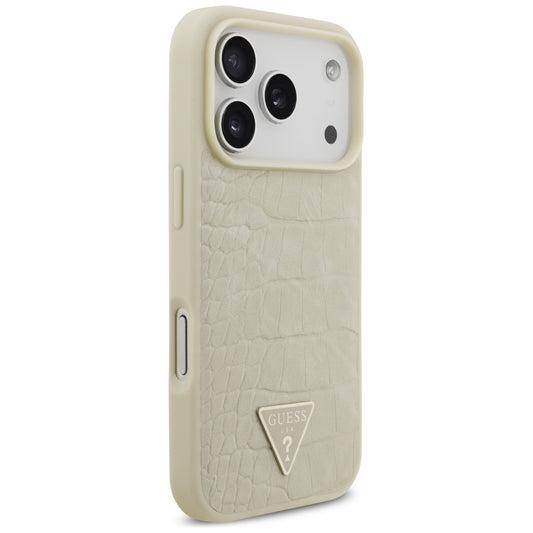 MagSafe Hülle für Apple iPhone 17 Pro, Guess, Croco Triangle Logo, Gold