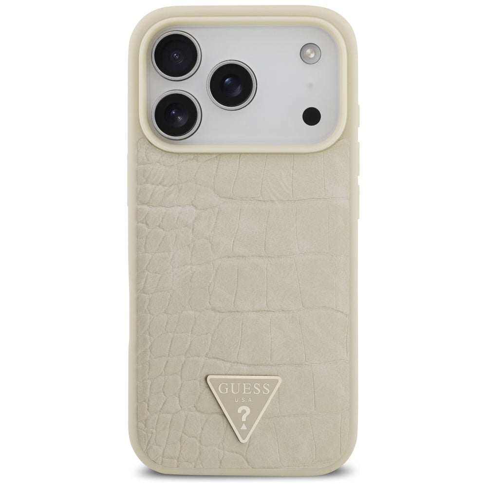 MagSafe Hülle für Apple iPhone 17 Pro, Guess, Croco Triangle Logo, Gold