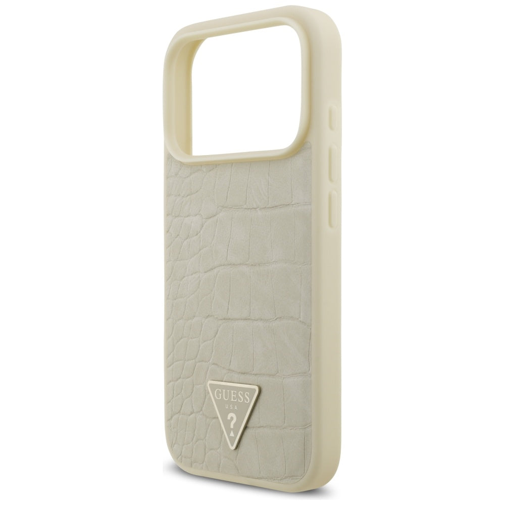 MagSafe Hülle für Apple iPhone 17 Pro, Guess, Croco Triangle Logo, Gold