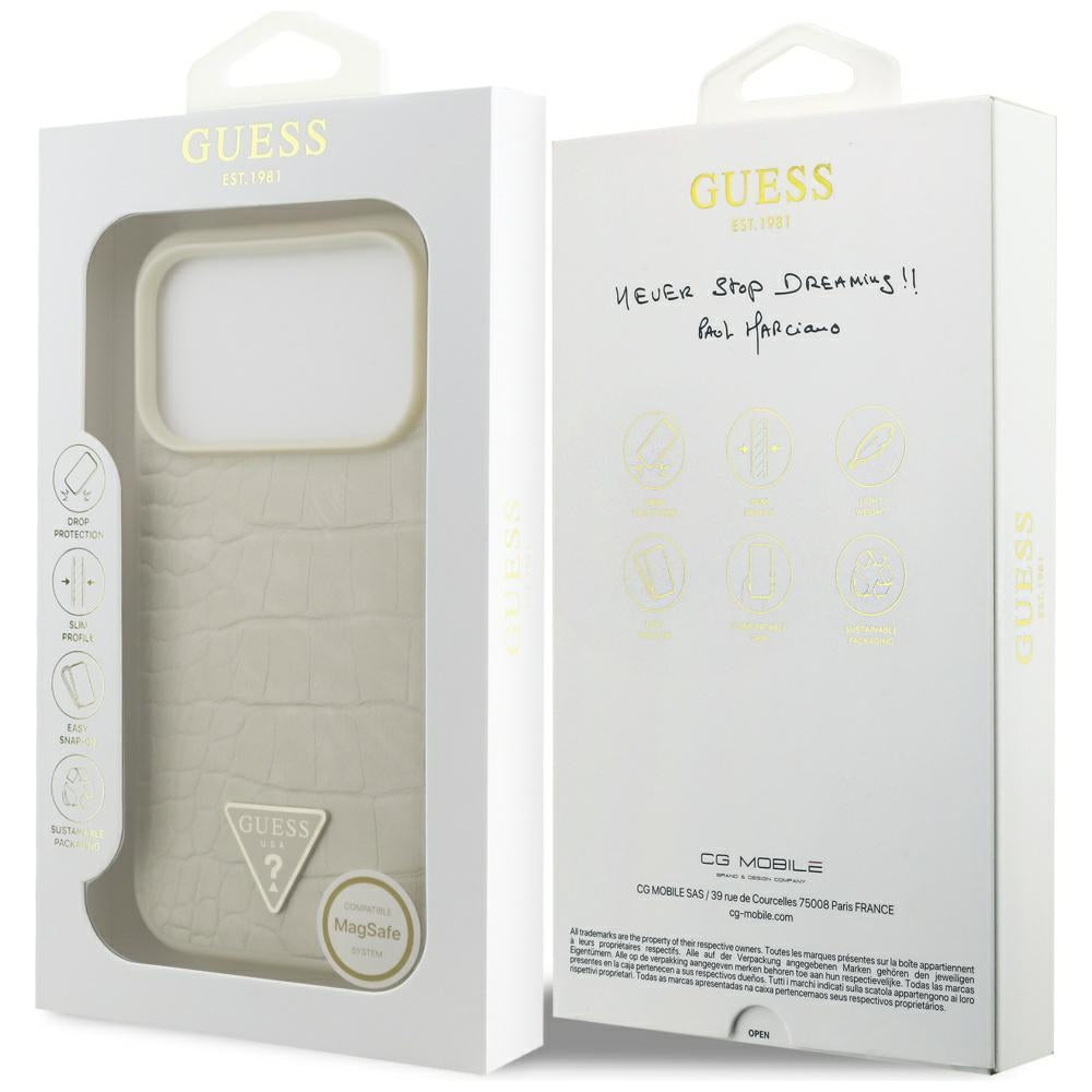 MagSafe Hülle für Apple iPhone 17 Pro, Guess, Croco Triangle Logo, Gold