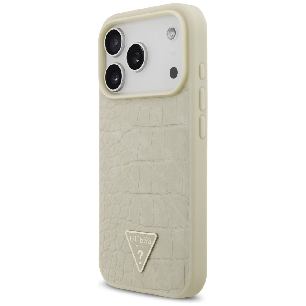 MagSafe Hülle für Apple iPhone 17 Pro, Guess, Croco Triangle Logo, Gold