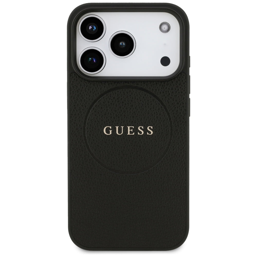 MagSafe Hülle für Apple iPhone 17 Pro, Guess, Grained Gold Ring, Schwarz