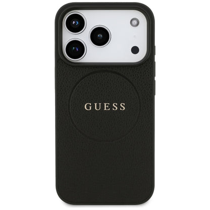MagSafe Hülle für Apple iPhone 17 Pro, Guess, Grained Gold Ring, Schwarz