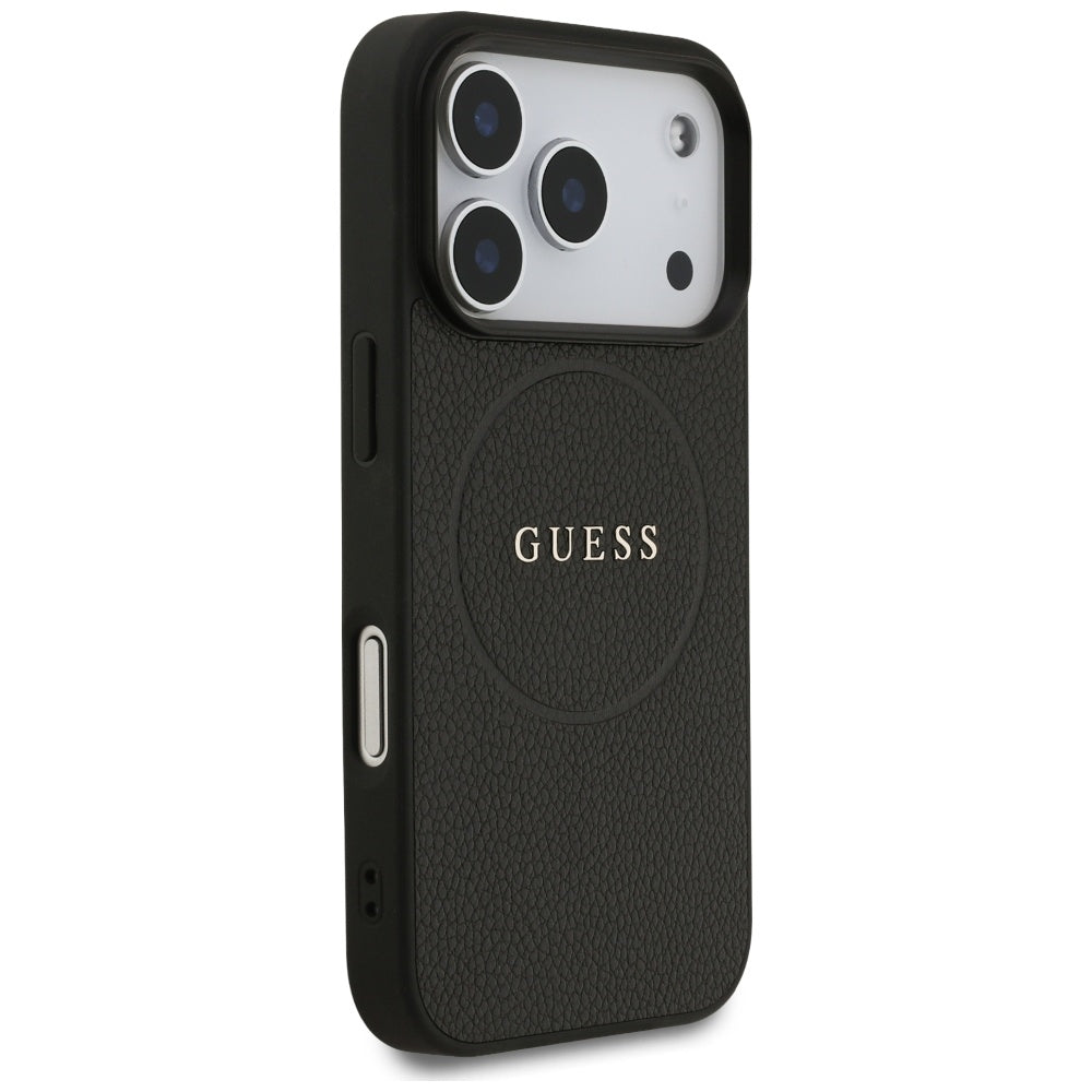 MagSafe Hülle für Apple iPhone 17 Pro, Guess, Grained Gold Ring, Schwarz