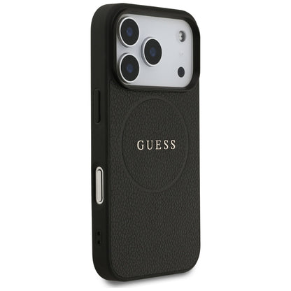 MagSafe Hülle für Apple iPhone 17 Pro, Guess, Grained Gold Ring, Schwarz