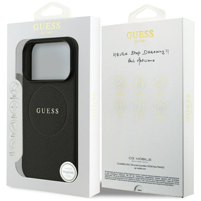 MagSafe Hülle für Apple iPhone 17 Pro, Guess, Grained Gold Ring, Schwarz
