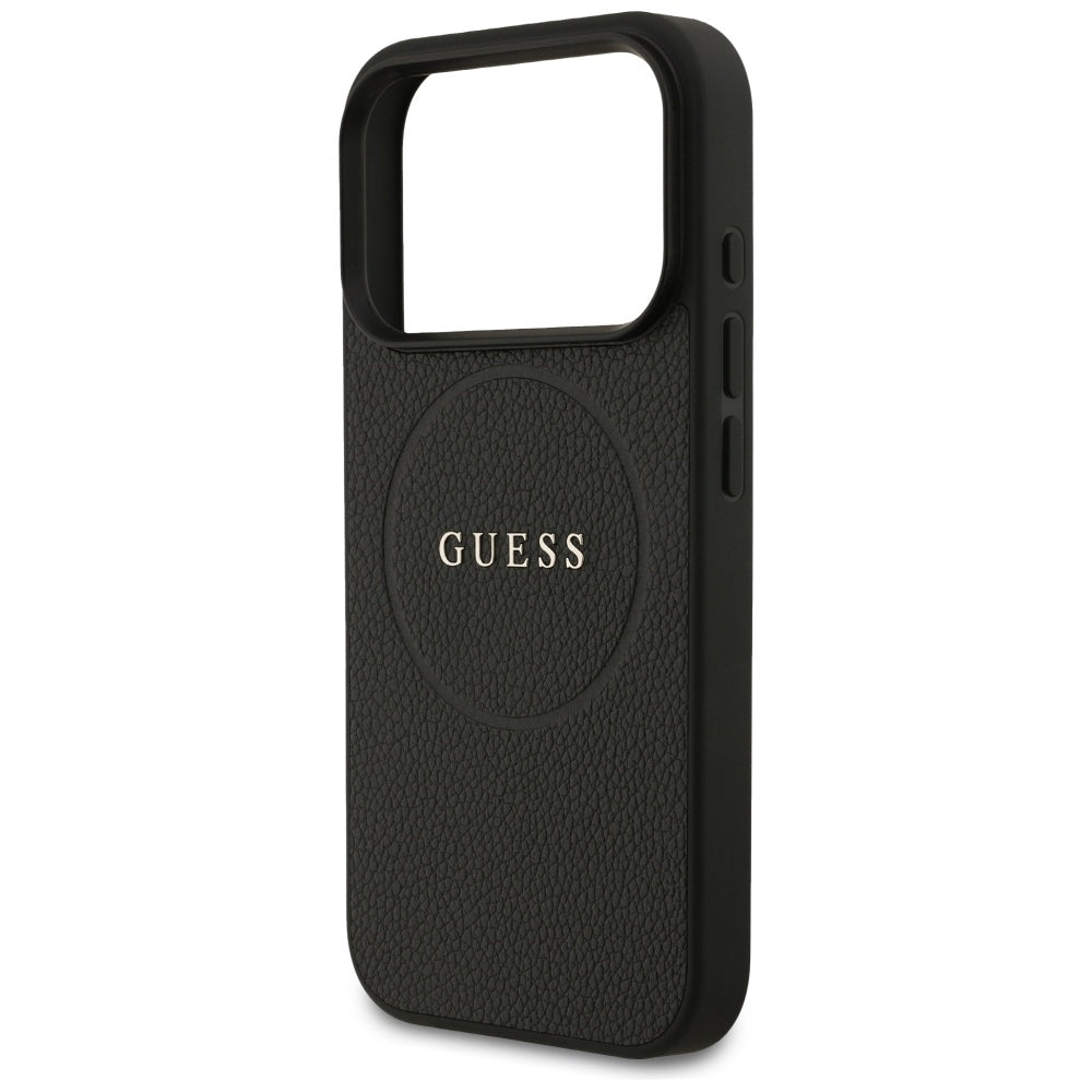 MagSafe Hülle für Apple iPhone 17 Pro, Guess, Grained Gold Ring, Schwarz