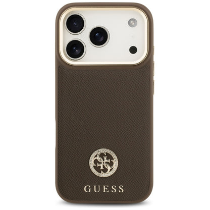 MagSafe Hülle für Apple iPhone 17 Pro, Guess, Grained Strass Logo, Braun