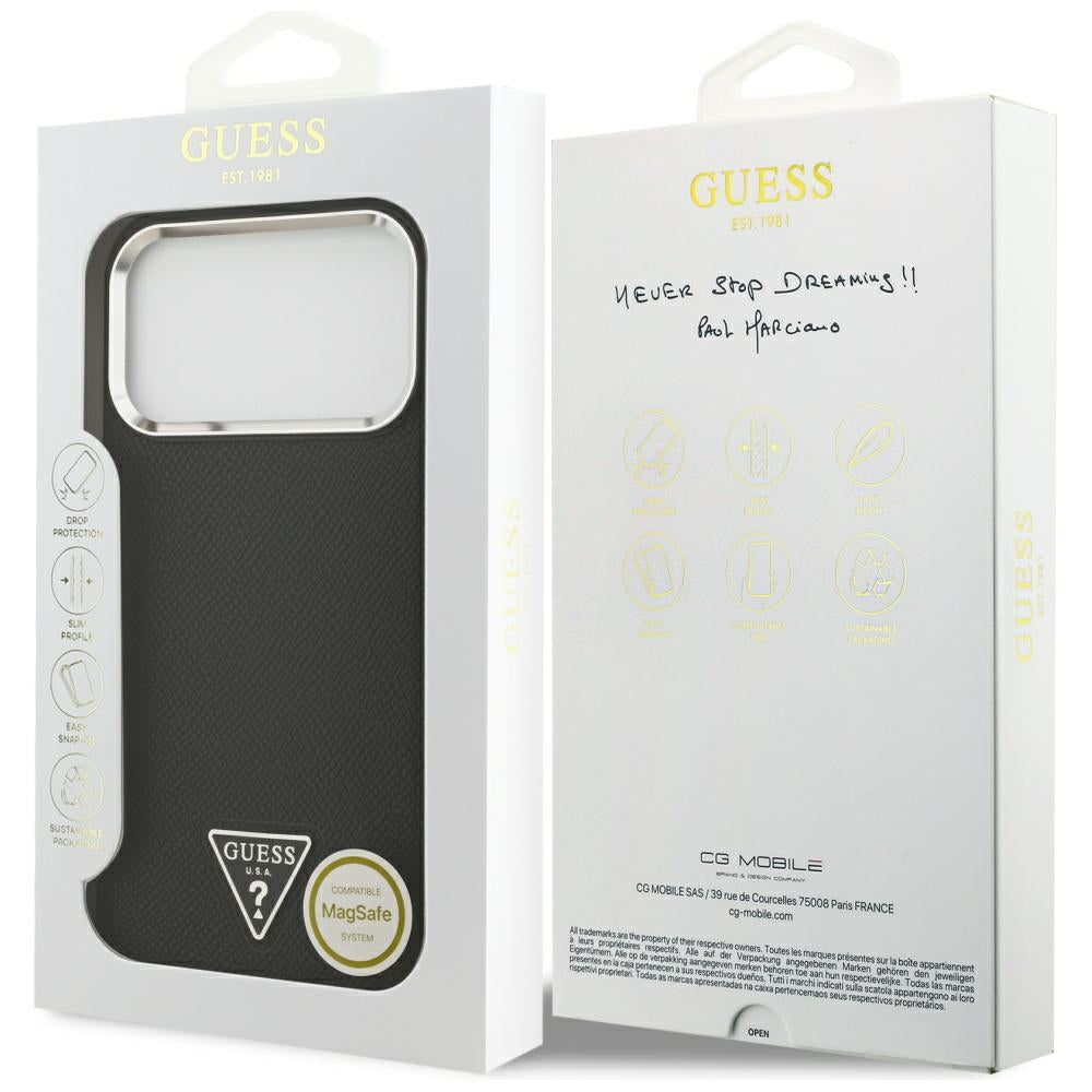 MagSafe Hülle für Apple iPhone 17 Pro, Guess, Grained Triangle Logo, Schwarz