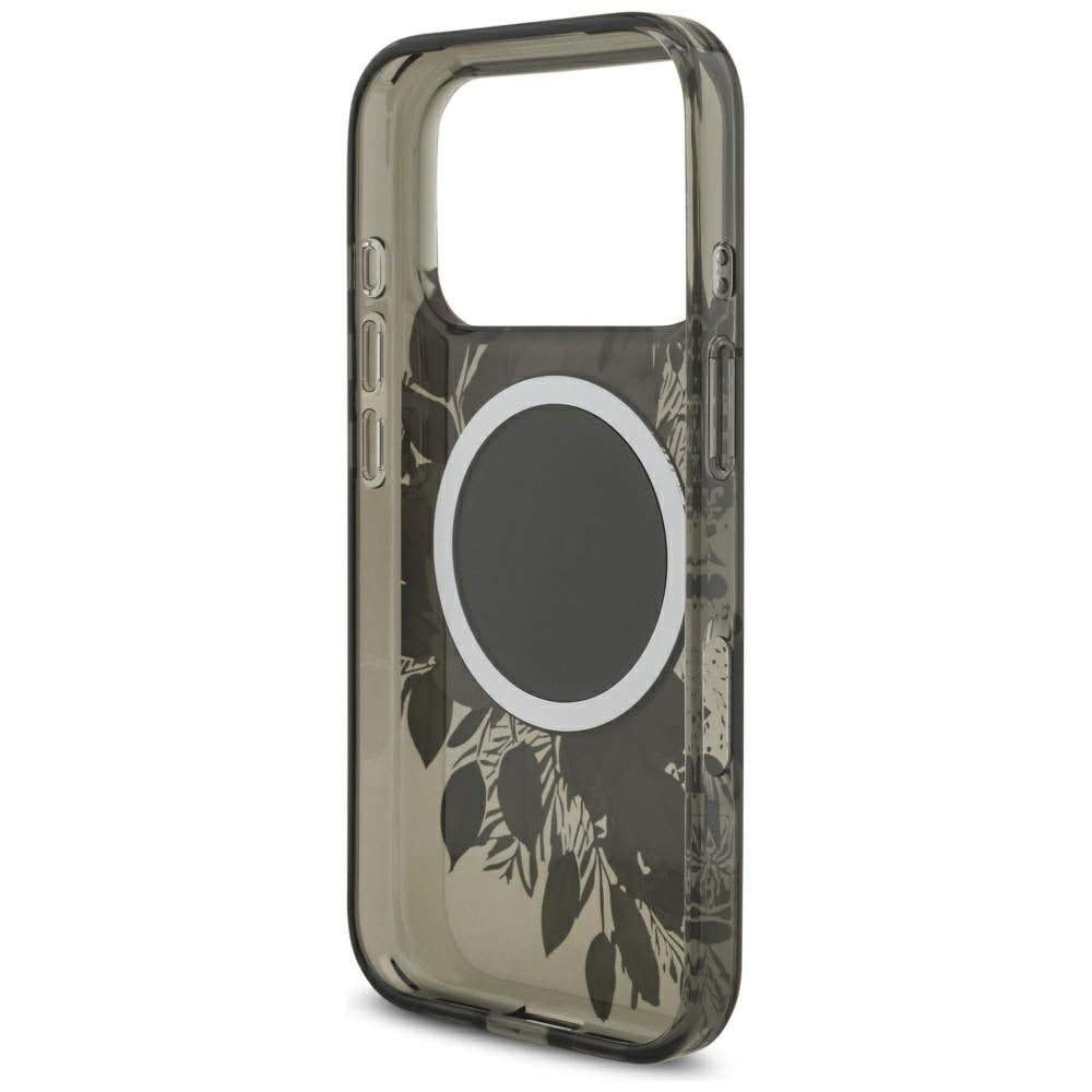 MagSafe Hülle für Apple iPhone 17 Pro, Guess, IML Flowers with Pearl Strap, Schwarz